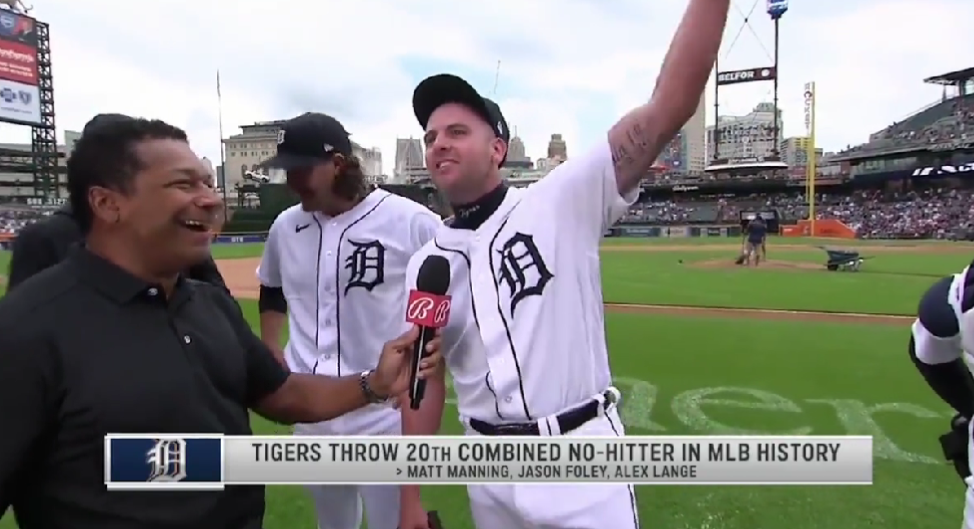 Tigers closer Alex Lange dropped a funny expletive after team combined for a historic no-hitter