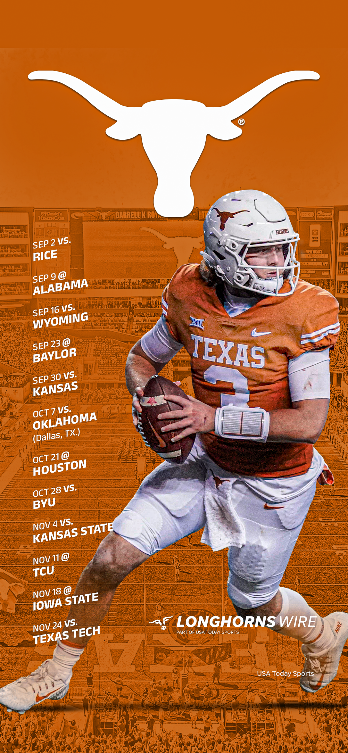 2023 Texas Longhorns Football Schedule: Downloadable Smartphone Wallpaper