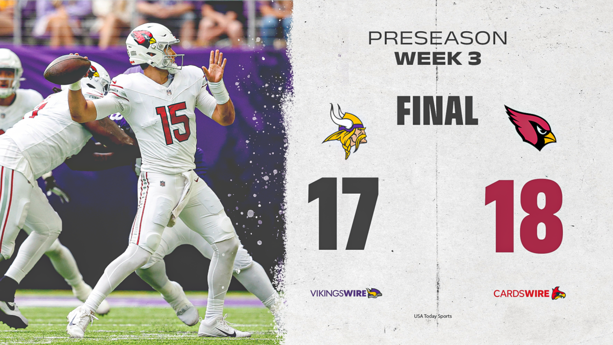 FINAL SCORE: Cardinals rally from 14-0 deficit to beat Vikings 18-17