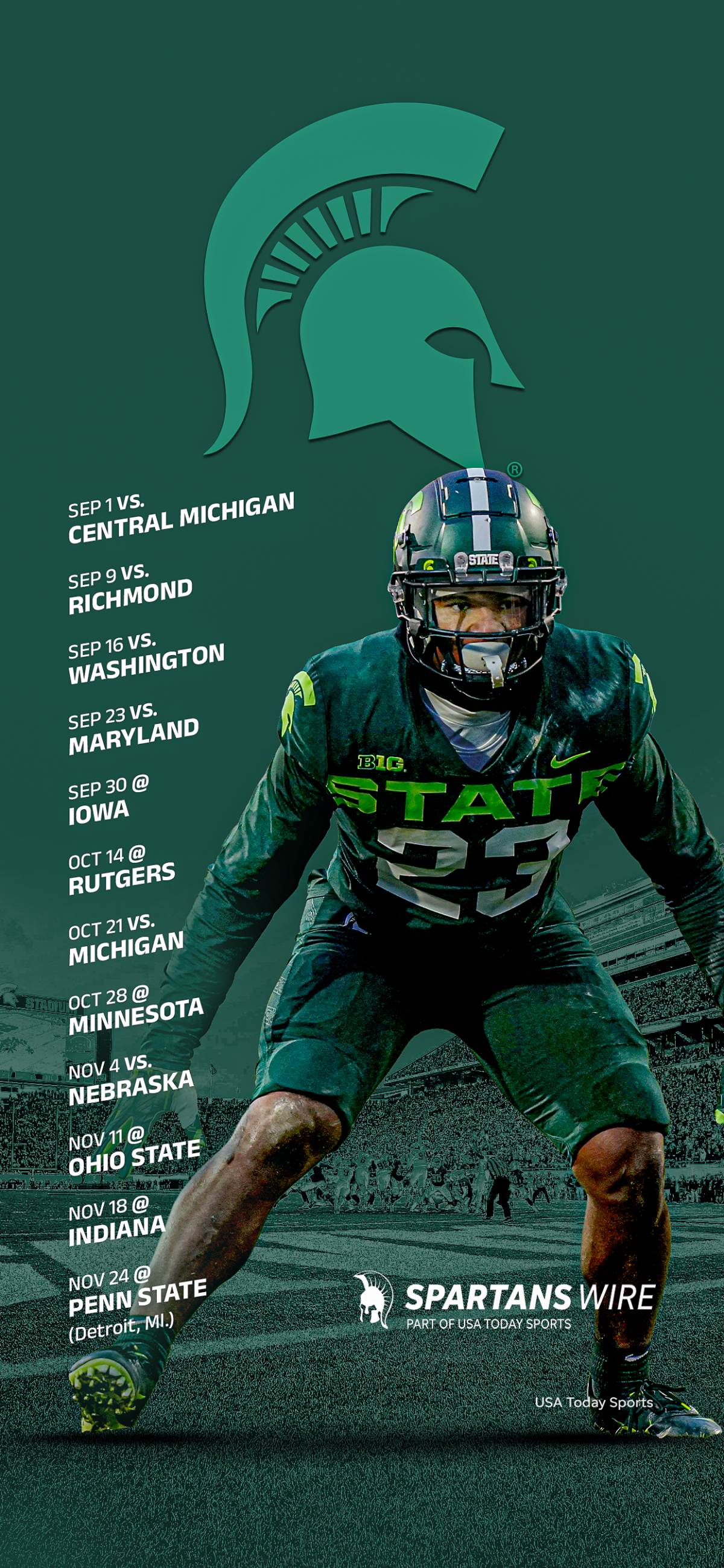 2023 Michigan State Spartans Football Schedule: Downloadable Smartphone Wallpaper