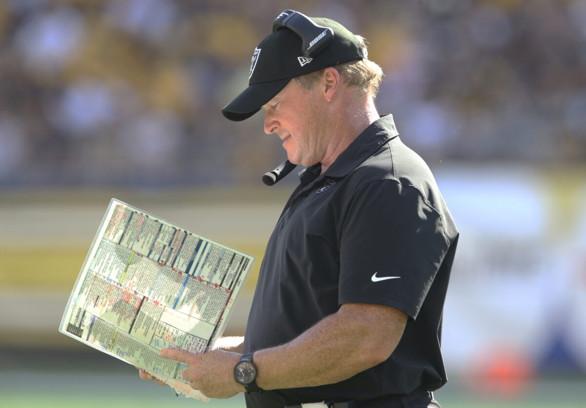 Dennis Allen says he ‘wouldn’t read too much into’ Jon Gruden at Saints practice
