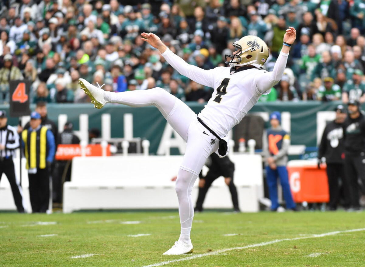 Recently-released Saints punter Blake Gillikin tries out for Eagles