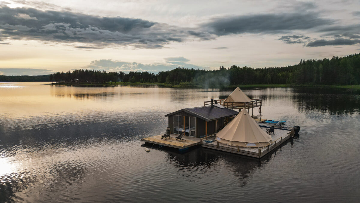 Go on a remote glamping trip with this floating safari camp in Sweden