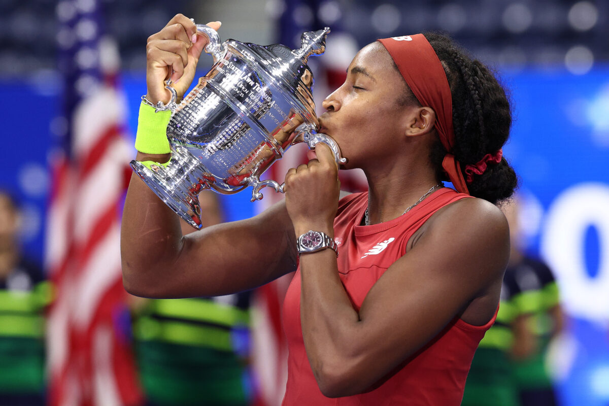 USA’s Coco Gauff celebrates capturing US Open women’s singles championship