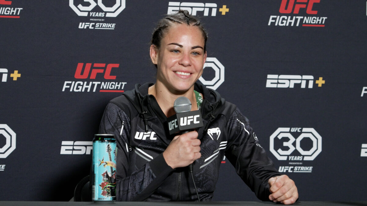 Montserrat Rendon reacts to judge Chris Leben’s score in her win at UFC Fight Night 228