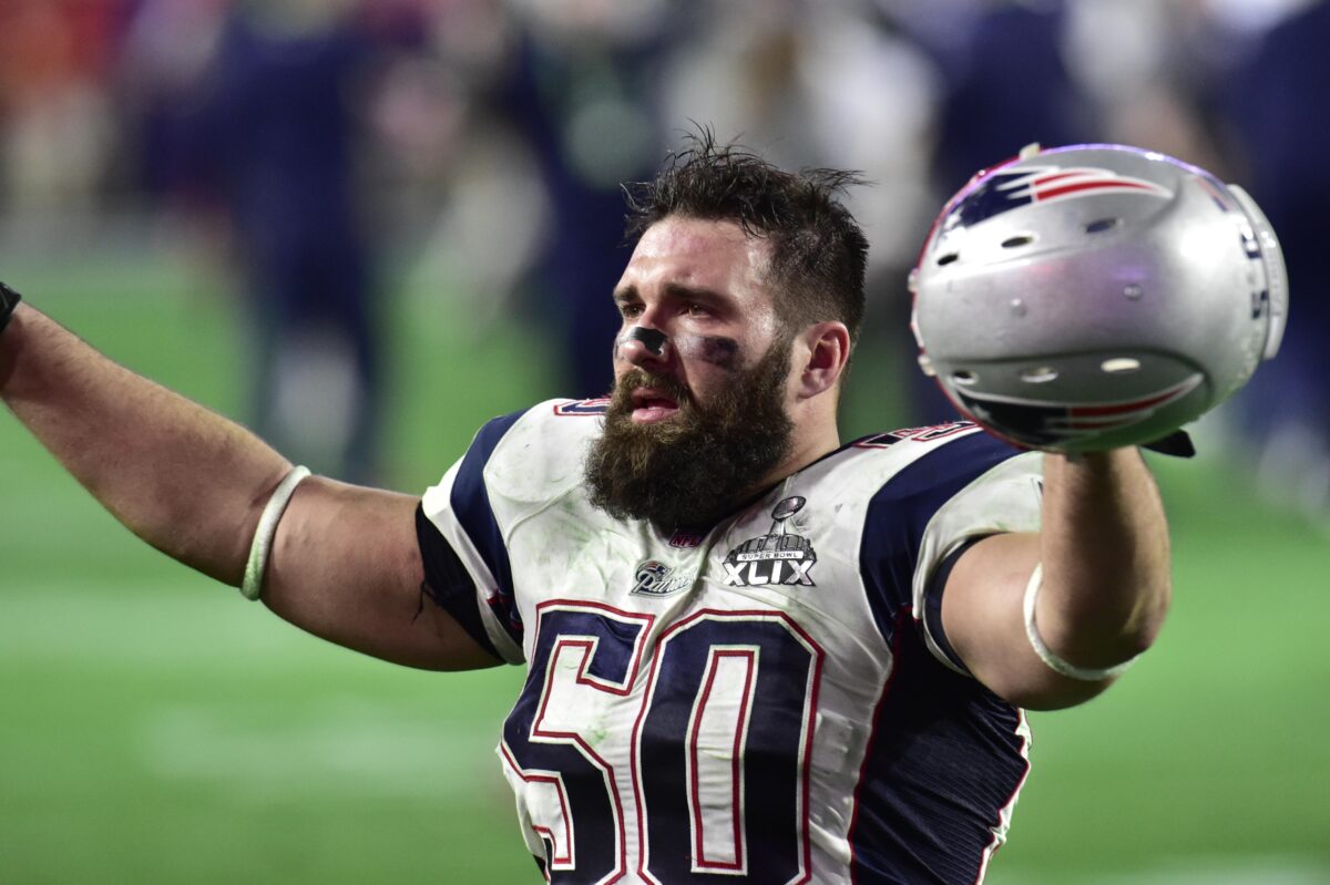 Rob Ninkovich working with Broncos’ OLBs at practice