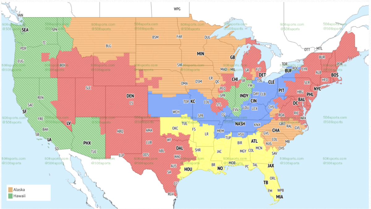 TV broadcast map for Bucs at Saints in Week 4