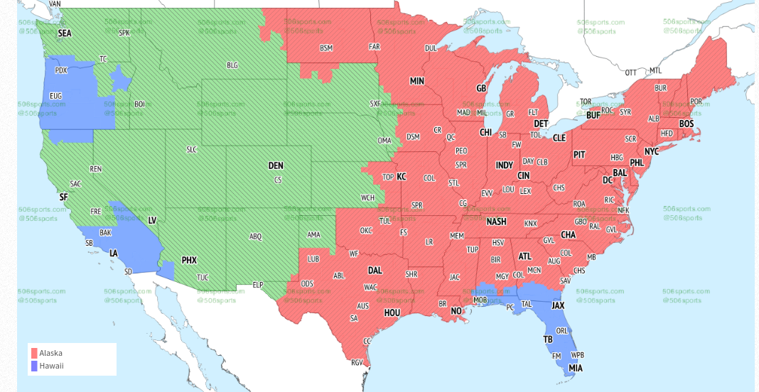 TV broadcast map for Eagles at Patriots in Week 1