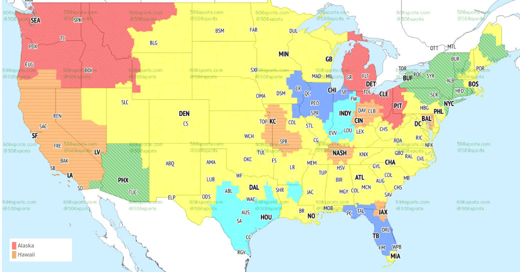 TV broadcast map for NFL Week 2