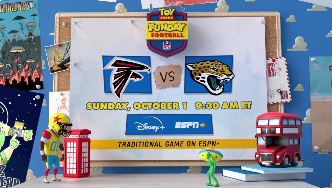 ESPN will stream a live broadcast of an NFL game with Toy Story animation next month
