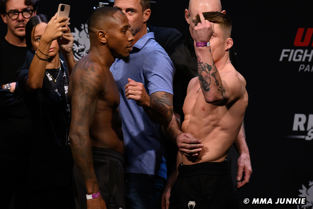 UFC Fight Night 226 faceoff highlights and gallery from Paris, where middle fingers flew