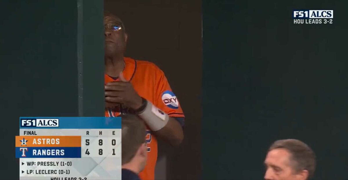 The ejected Dusty Baker peeked out to celebrate Astros’ Game 5 win and everyone made jokes