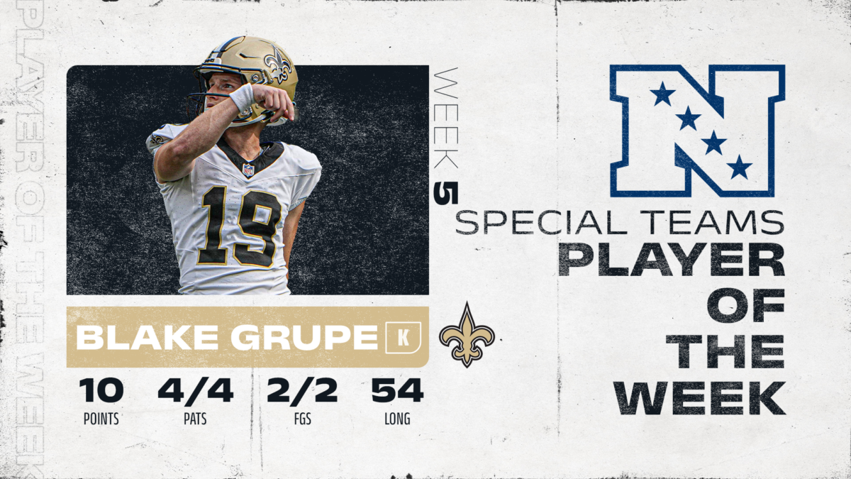 Rookie Saints kicker Blake Grupe recognized as NFC Special Teams Player of the Week