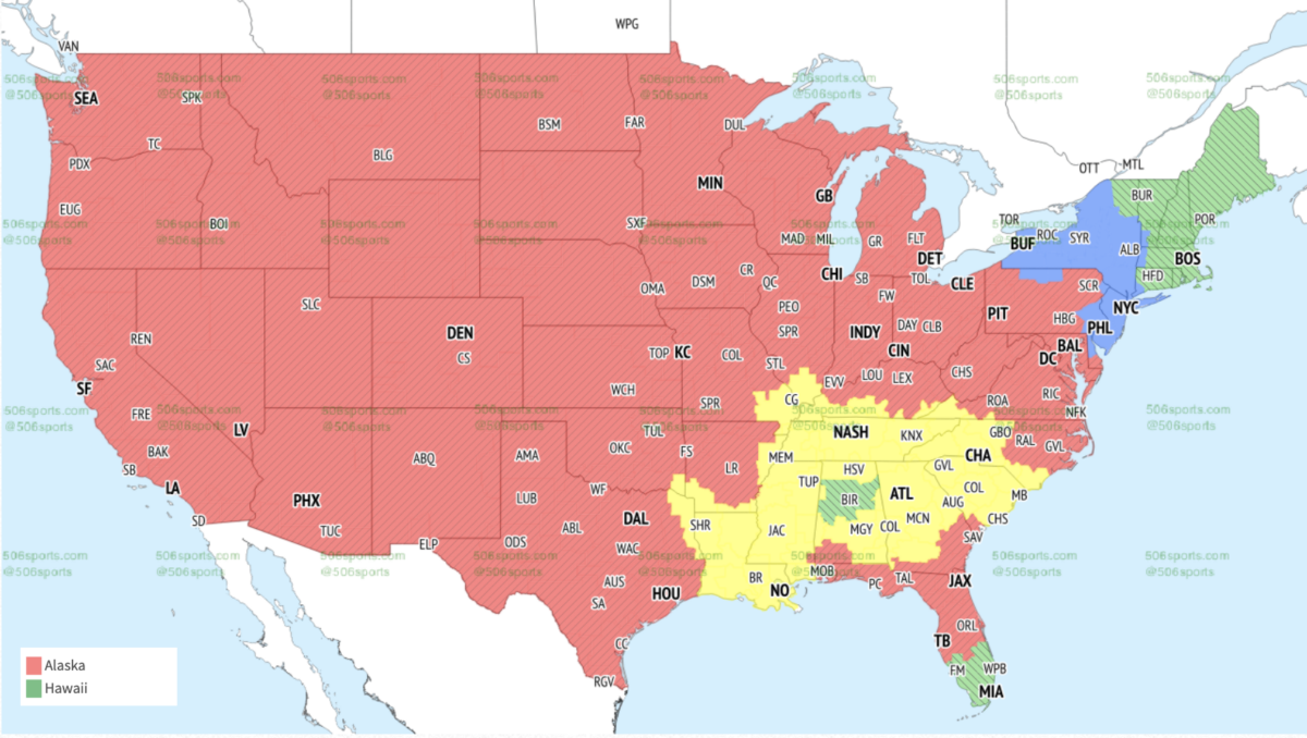 NFL broadcast map for the rest of Week 8