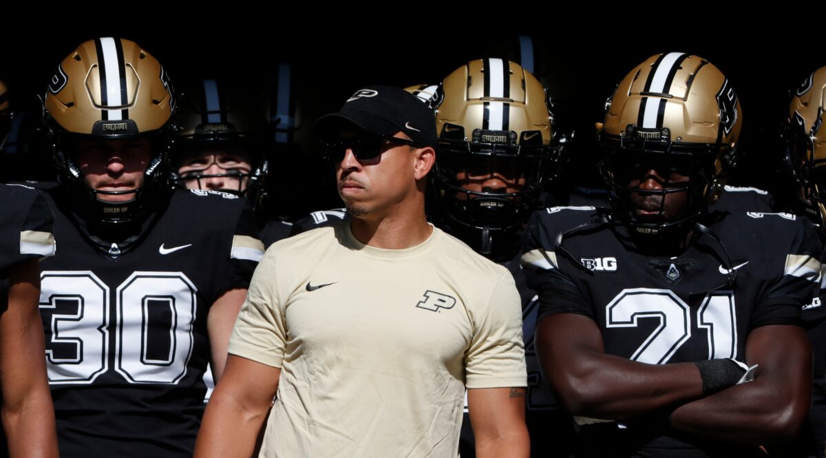 Purdue’s football coach says he doesn’t ‘like that N on the helmet’