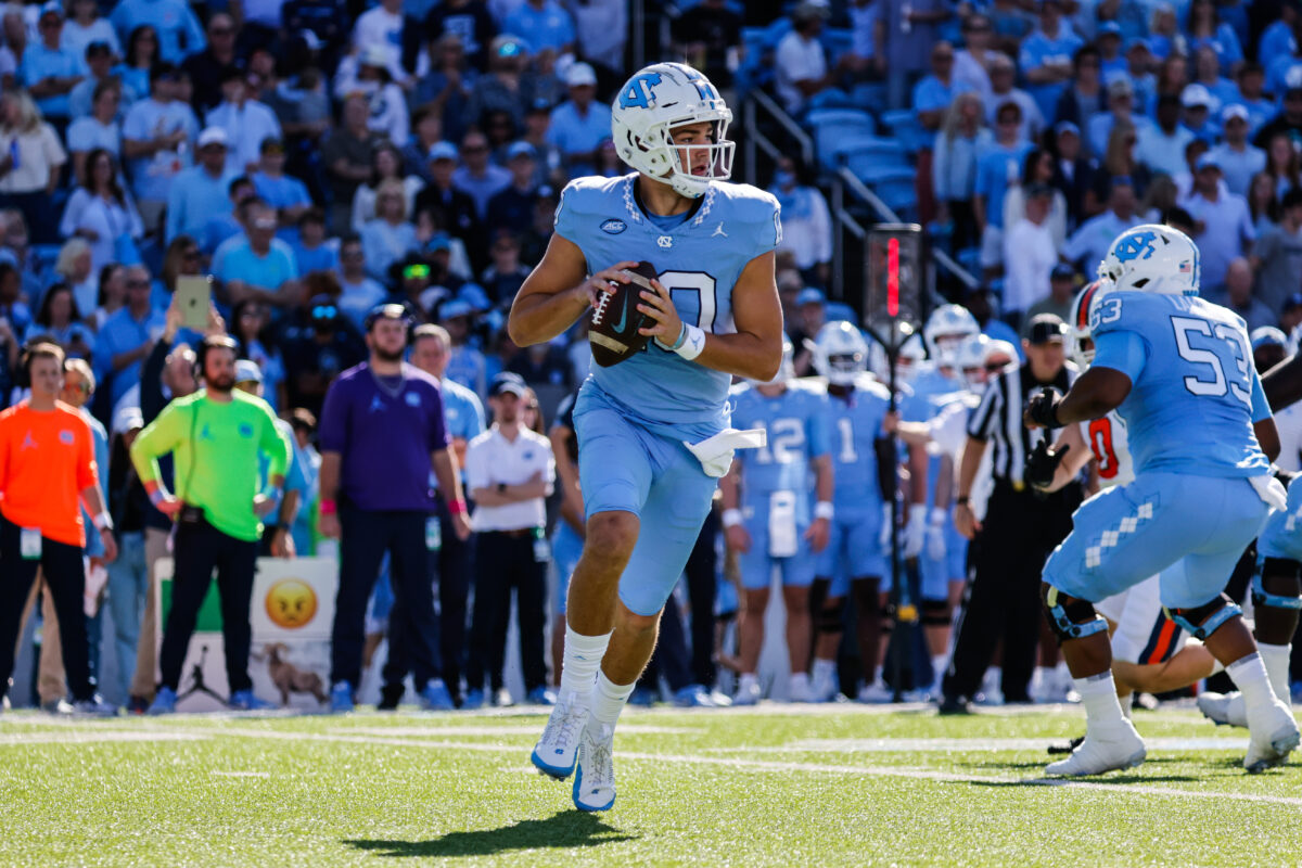 WATCH: Drake Maye connects with Kobe Paysour for 77 yards