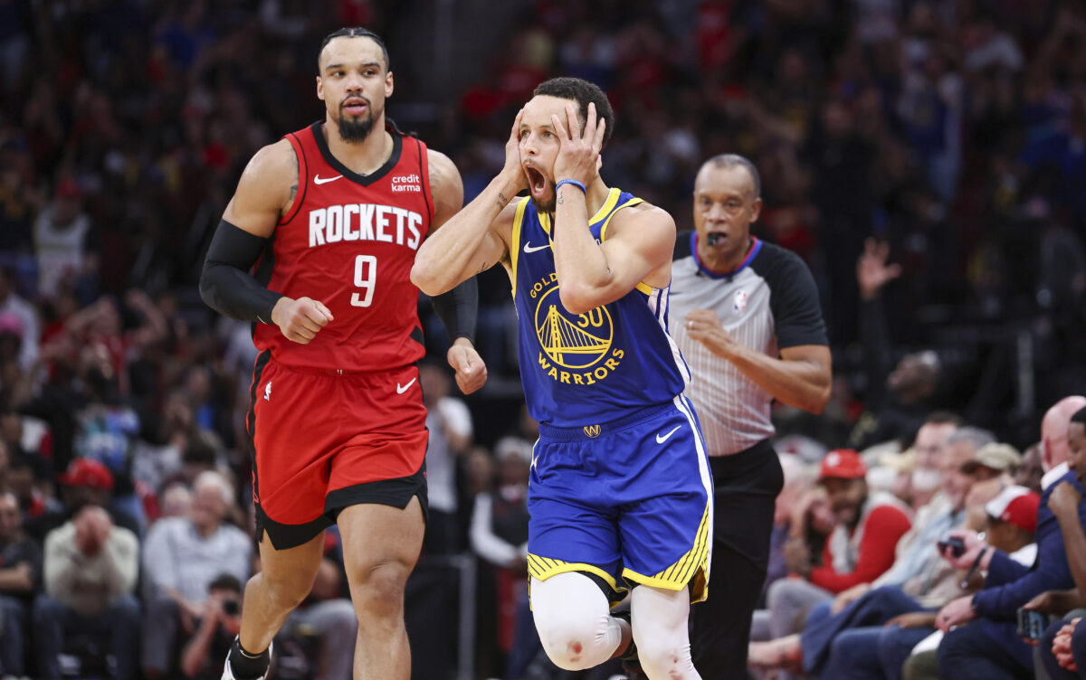 Watch: Steph Curry makes Rockets’ Dillon Brooks look silly on way to open 3-pointer