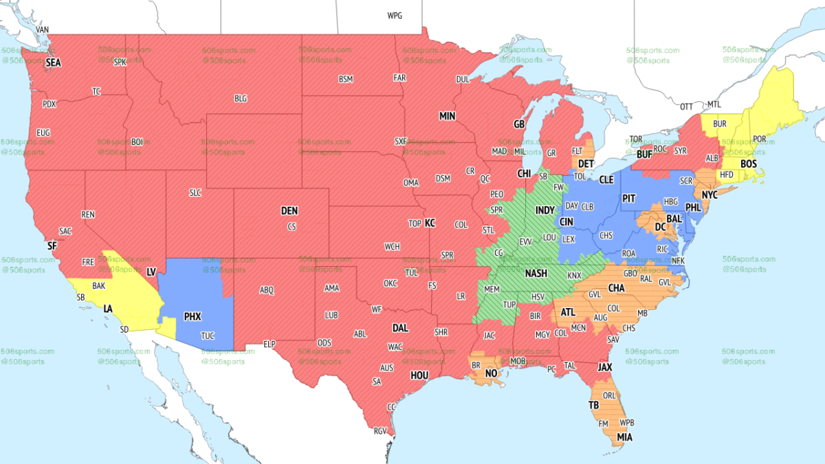 TV broadcast maps for Week 13 of NFL action