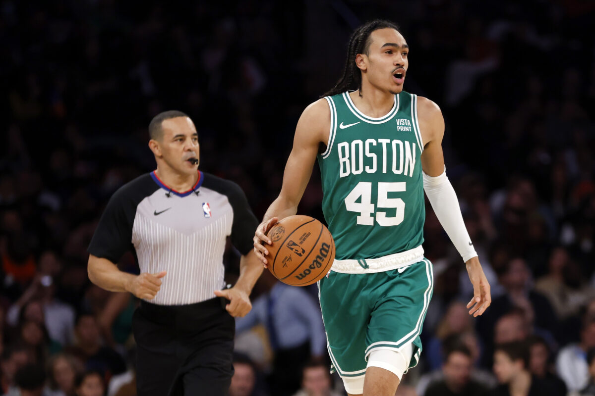 Dalano Banton, Lamar Stevens on the Boston Celtics’ bench vs. Wizards