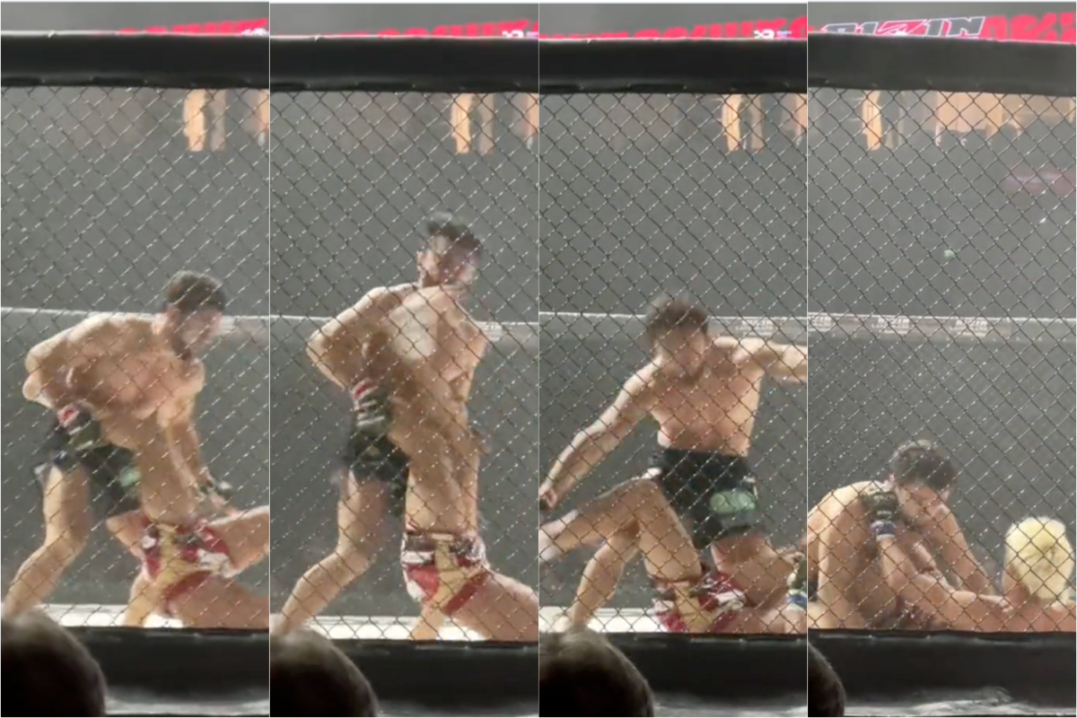 Video: Upkick KOs fighter, who eats 20 more punches while unconscious on top