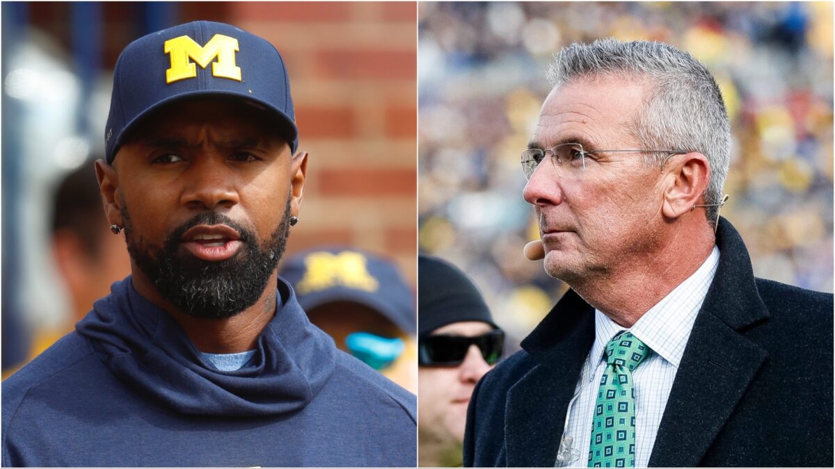 Charles Woodson and Urban Meyer adjacently reacting to game-winning INT perfectly captured Ohio State-Michigan rivalry