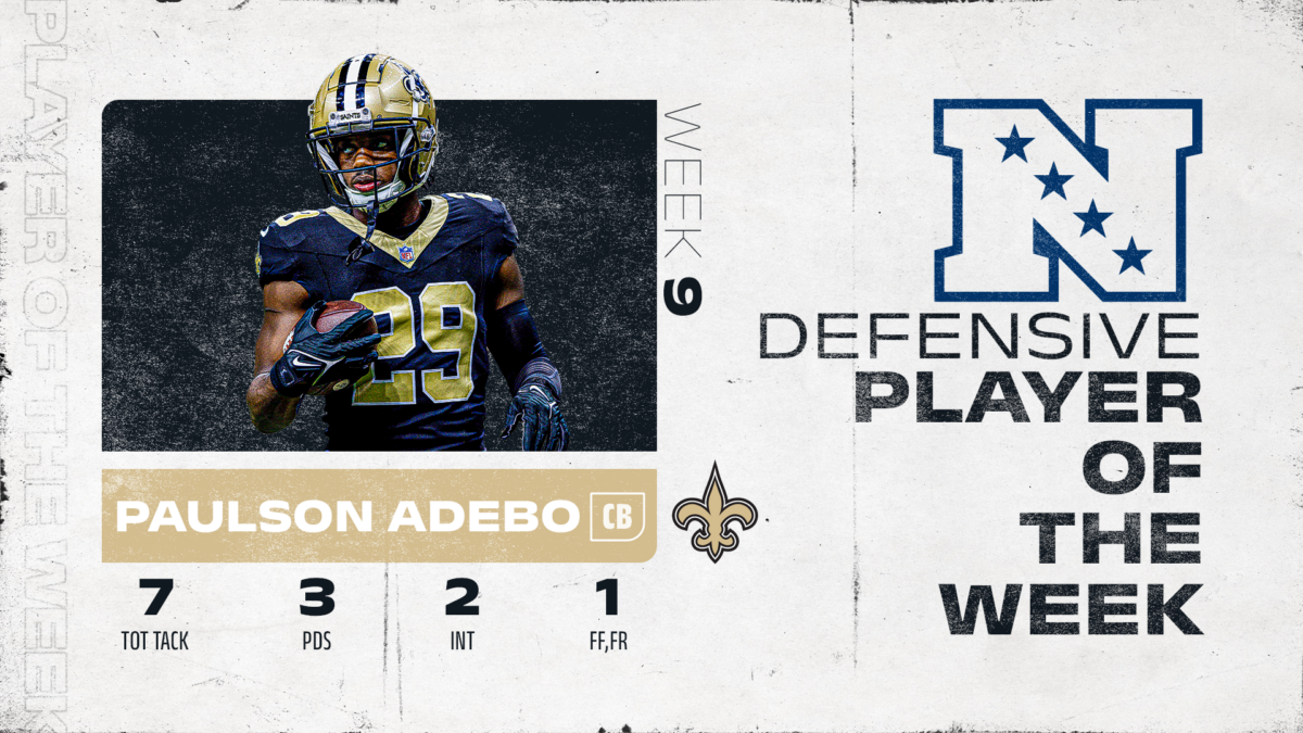 Paulson Adebo recognized as NFC Defensive Player of the Week