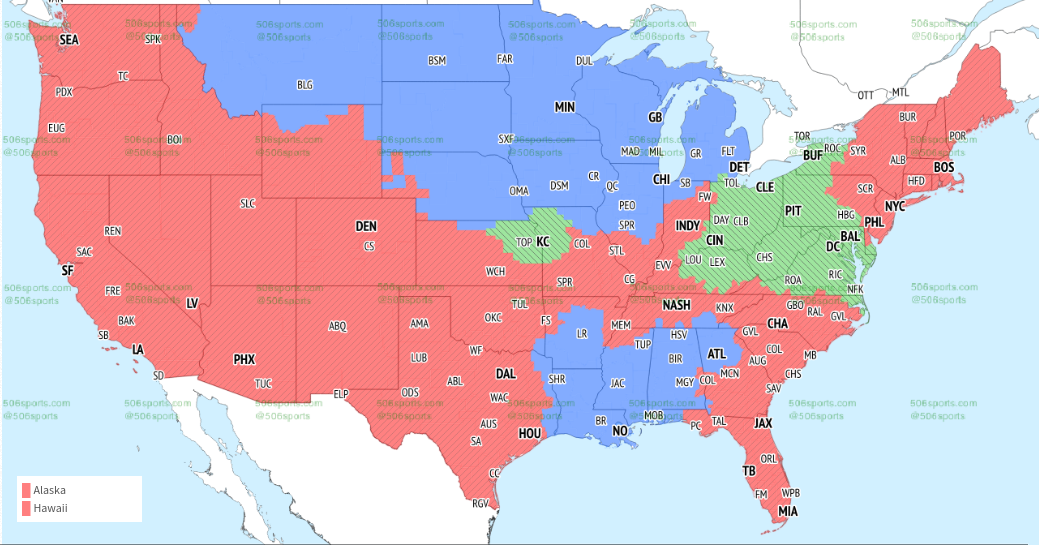 TV broadcast map for Ravens vs. Browns in Week 10