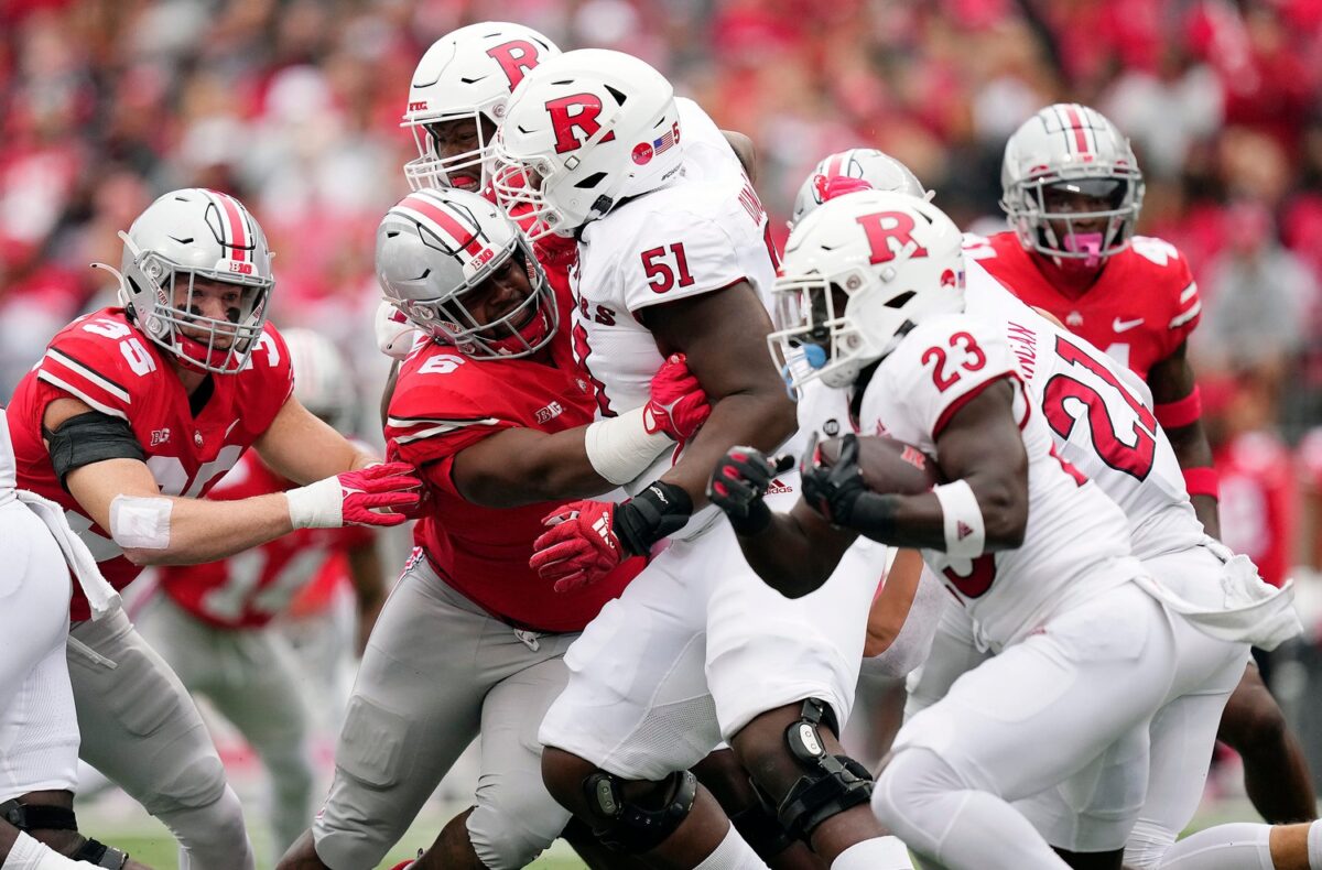 How is the Rutgers offensive line progressing throughout the course of the season?