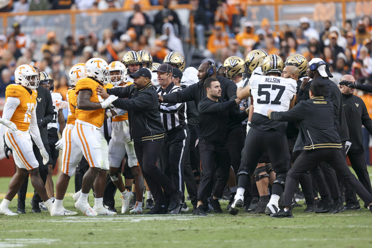 Tennessee and Vanderbilt players had to be separated after a bench-clearing scuffle