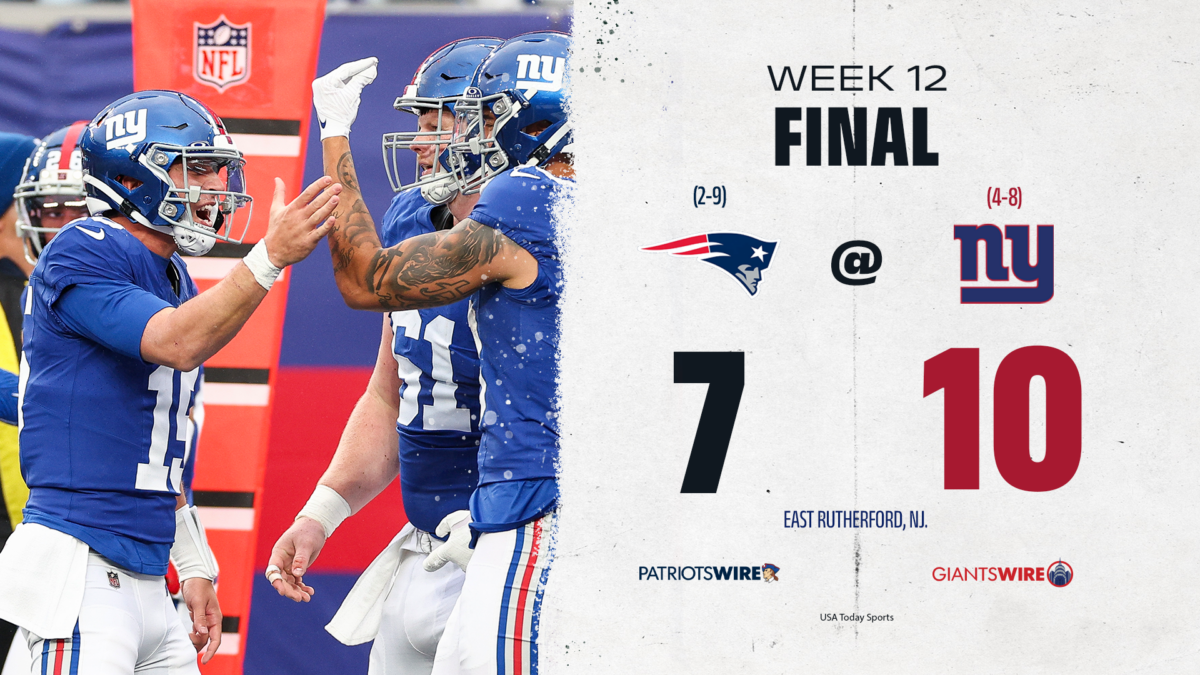 Giants hang on, defeat Patriots, 10-7, in ugly Week 12 affair