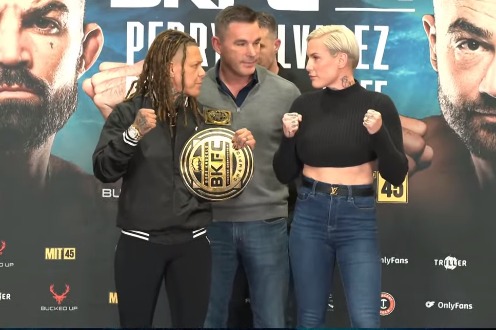 Video: BKFC 56 fight-week press conference faceoff highlights, with Christine Ferea and Bec Rawlings locked in