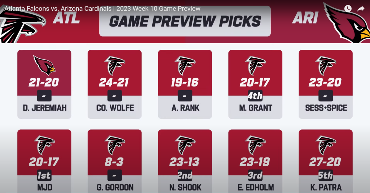 Expert picks for Cardinals-Falcons in Week 10