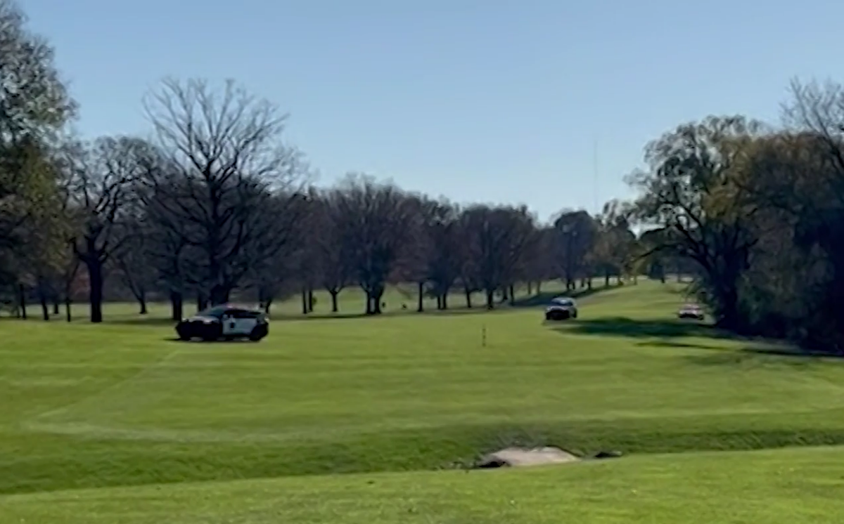 This incredible video of a high-speed golf course car chase ends with a man arrested in a flipped port-a-potty