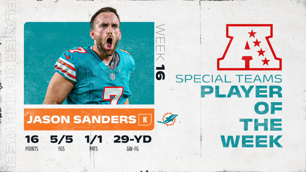 Dolphins K Jason Sanders named AFC Special Teams Player of the Week