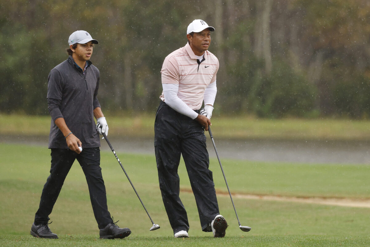 Tiger Woods was hilariously roasted by his son Charlie over putting advice while caddying