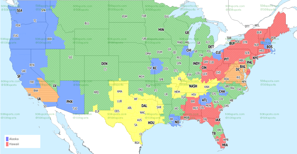 NFL TV broadcast map for Week 15 slate of games