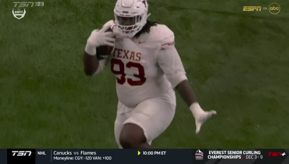 College fans loved Texas DL T’Vondre Sweat’s Heisman pose after catching a touchdown in the Big 12 championship game