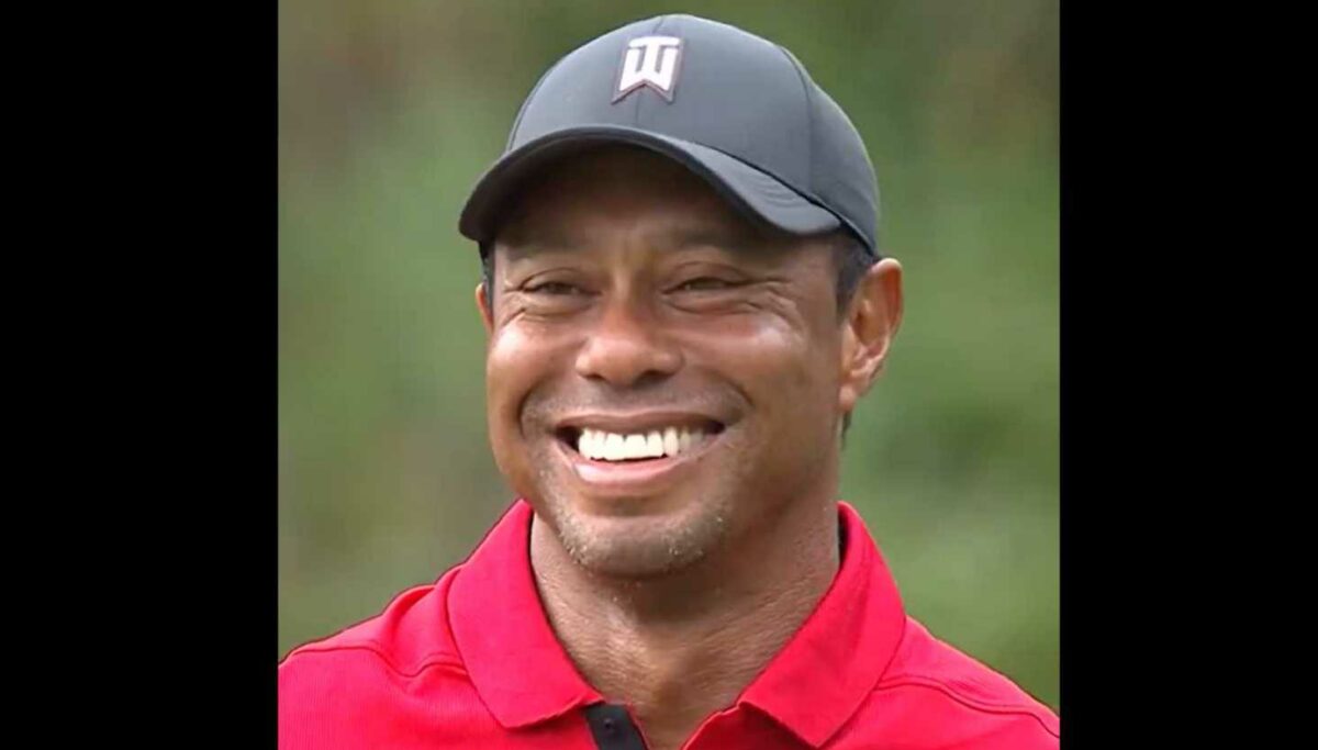 A smiling Tiger Woods looked so proud after Charlie’s chip-in and fist-pump at the PNC Championship