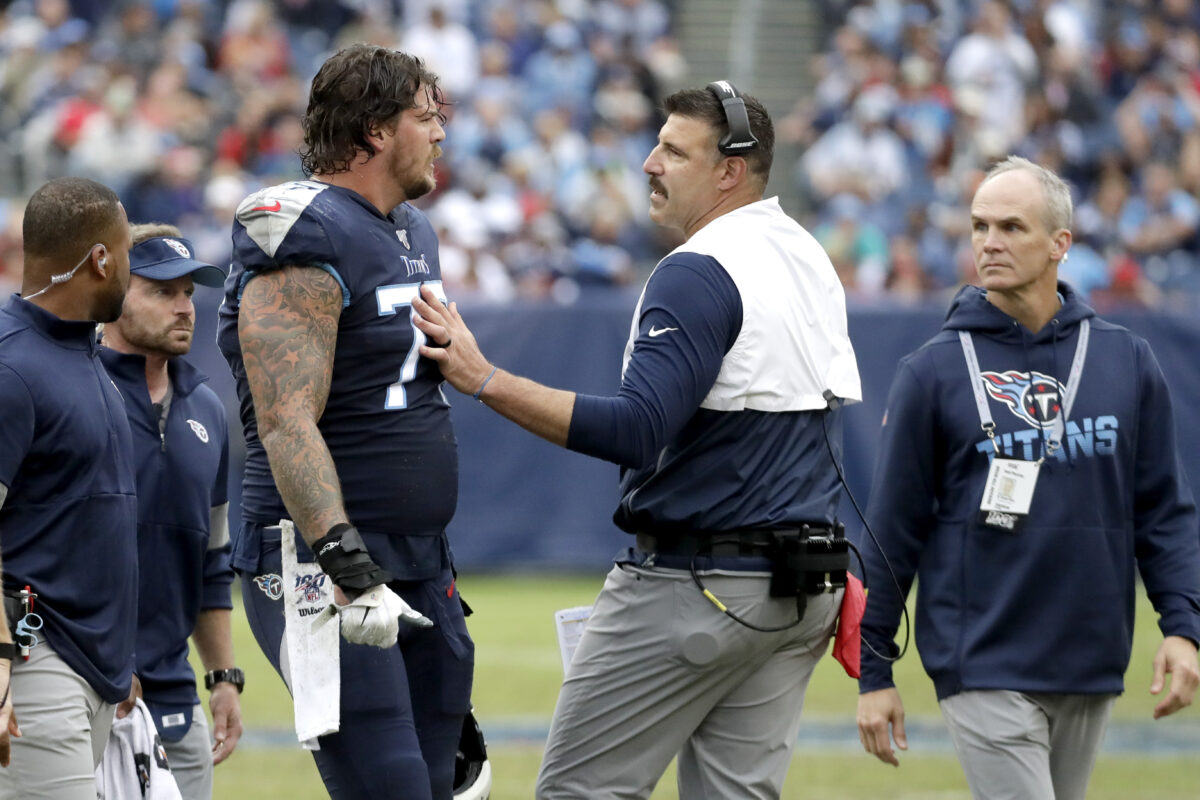 Taylor Lewan learns of Mike Vrabel’s firing during live interview
