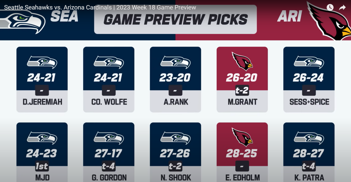 Expert picks for Seahawks-Cardinals matchup in Week 18