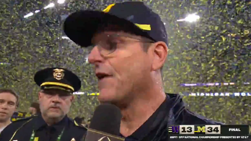 Jim Harbaugh threw out Michigan’s sign-stealing scandal rallying cry ‘bet’ after winning national title
