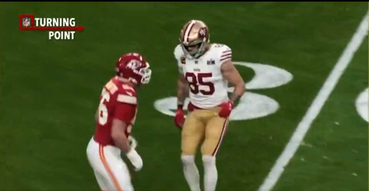 Mic’d-up video shows George Kittle missing a Super Bowl loose ball because he was saying hi to the Chiefs’ George Karlaftis