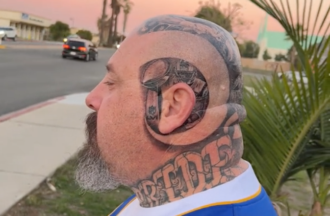 Look: This fan’s Rams-inspired head tattoos are insanely detailed