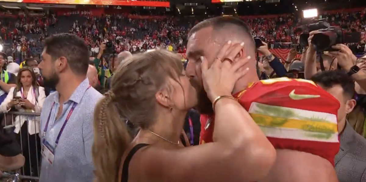 Travis Kelce and Taylor Swift melted fans’ hearts by celebrating the Chiefs’ Super Bowl win with postgame kiss