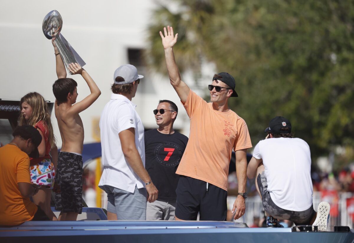 WATCH: Tom Brady tosses the Lombardi Trophy in Tampa