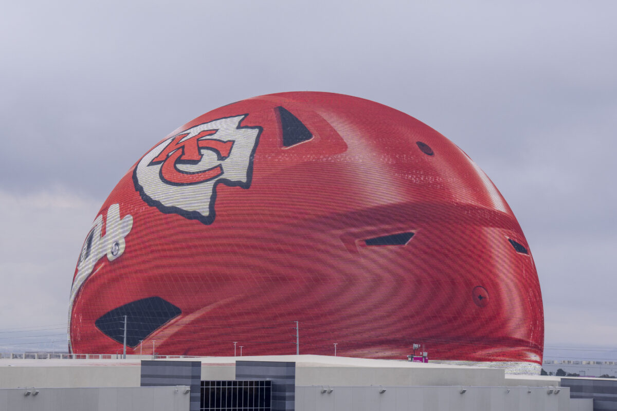 LOOK: Las Vegas Sphere lit as Chiefs helmet ahead of Super Bowl LVIII