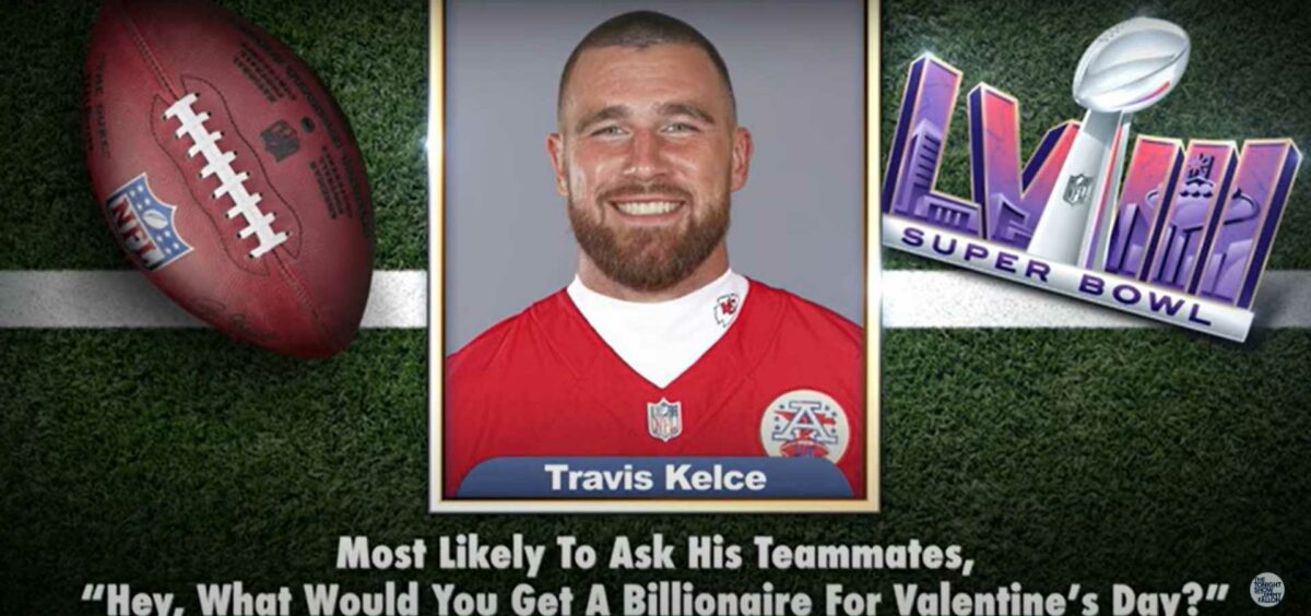 Jimmy Fallon had the perfect Travis Kelce and Taylor Swift joke in his annual NFL Superlatives before the Super Bowl