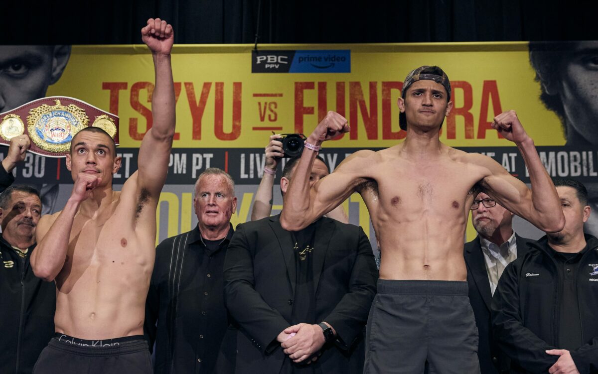 Photos: Tim Tszyu, Sebastian Fundora make weight for Saturday’s fight