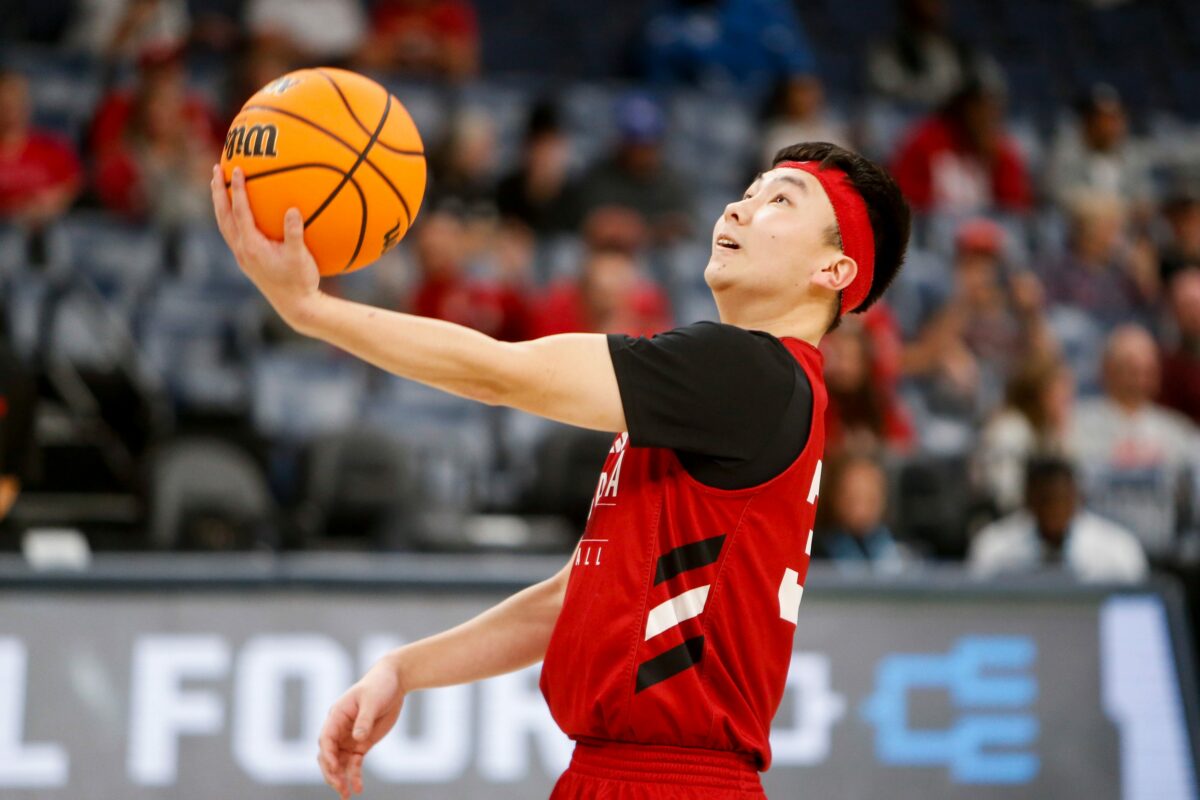 Nebraska’s Keisei Tominaga’s backwards trick shot in practice might be the best bucket of March Madness