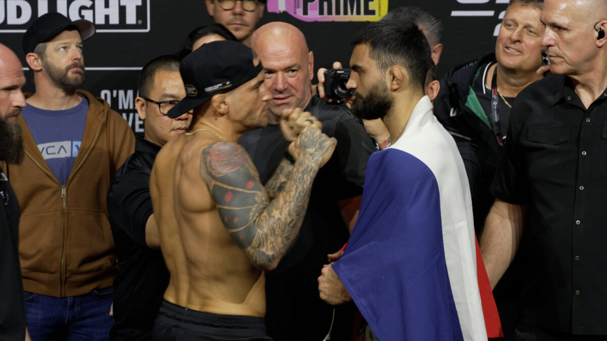UFC 299 ceremonial weigh-ins faceoff video: Dustin Poirier tells Benoit Saint Denis ‘Let’s go!’